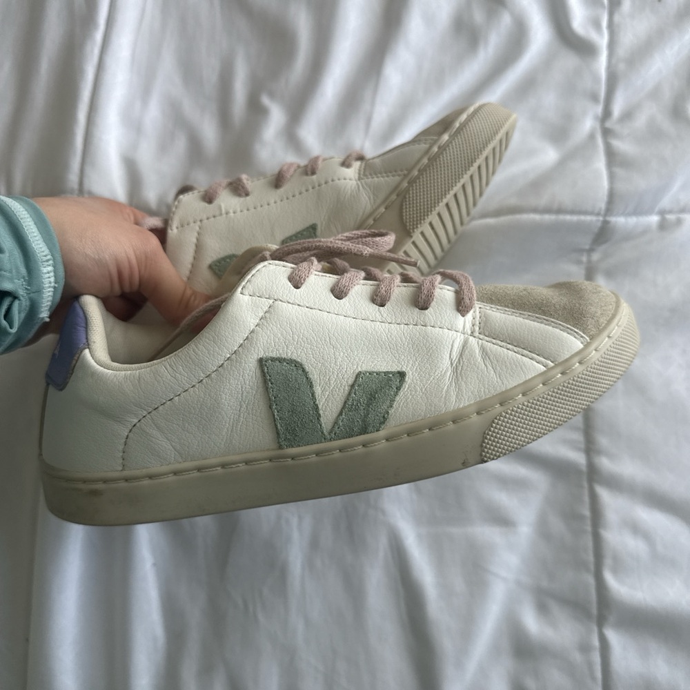 Veja White Sneakers with Beige and Lavender Details
